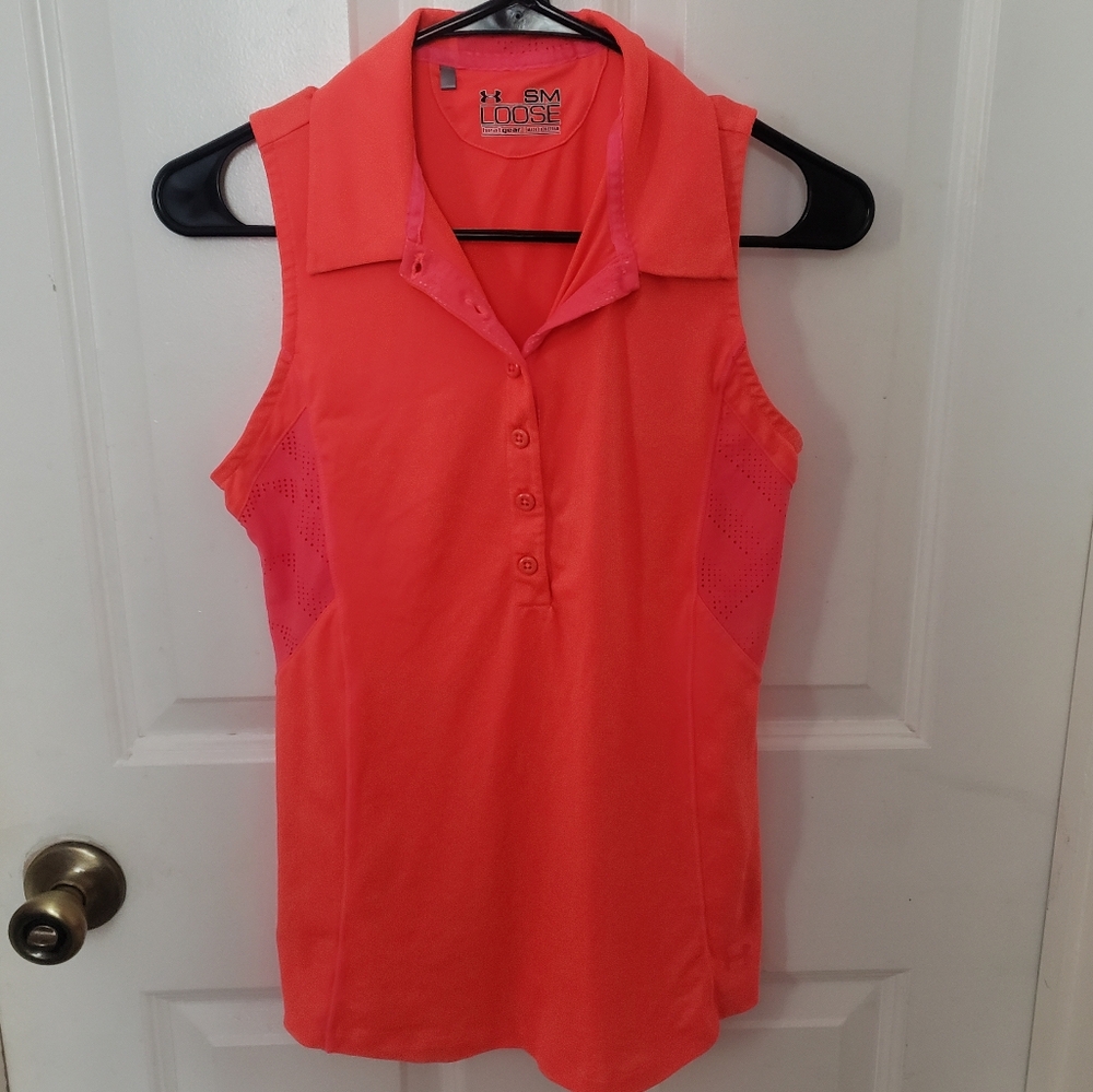 Under Armour Loose Buttoned Polo Tank Top Size Small Heat Gear